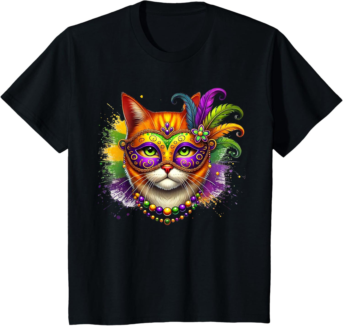 Mardi Gras Cute Cat Mask Costume Outfit Women Girls Kids T-Shirt - Black
