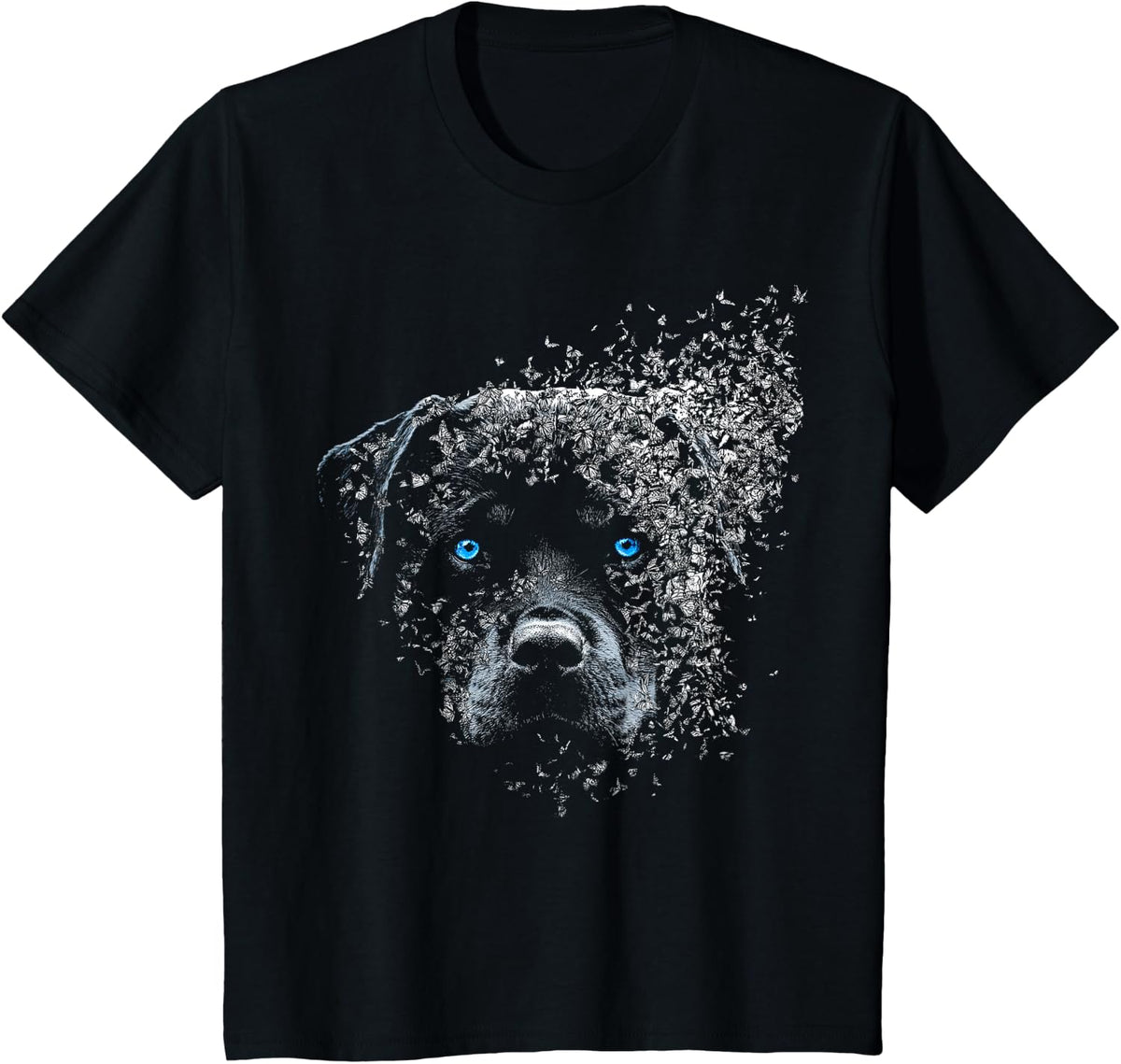 Blue Eyes Motif Rottweiler Dog Owner T-Shirt - Black