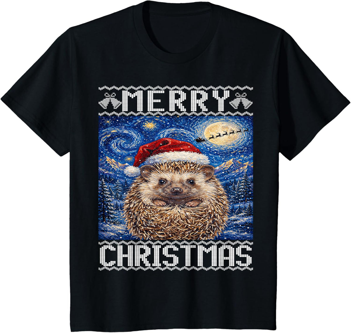 African Pygmy Hedgehog Merry Christmas Ugly T-Shirt - Black