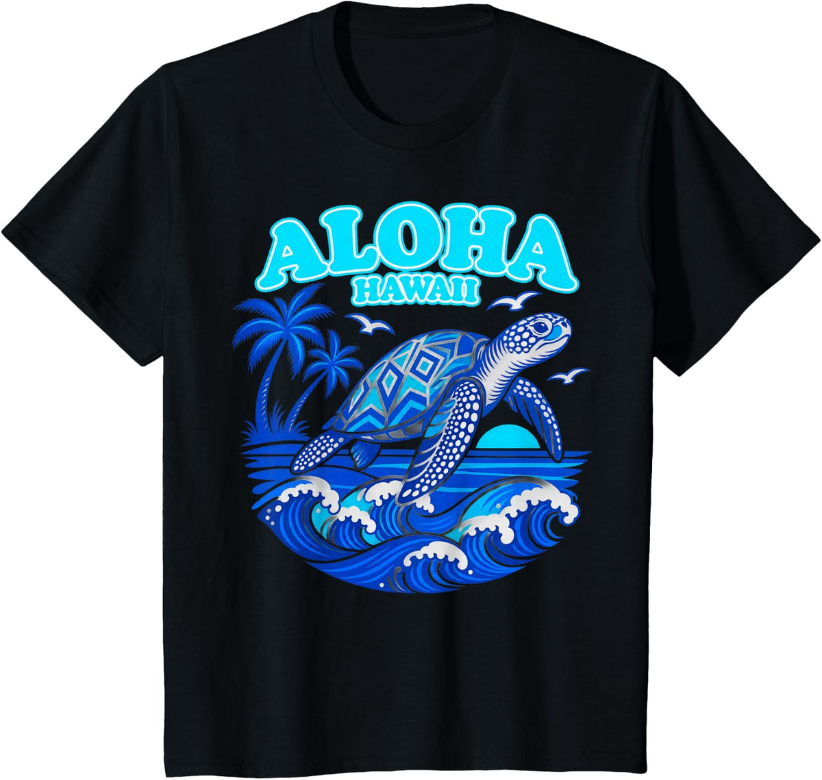 Aloha Hawaii Honu Sea Turtle Retro Surf T-Shirt - Black