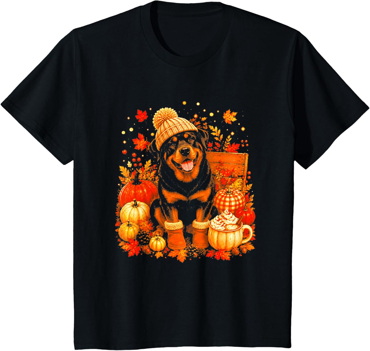 Rottweiler Thanksgiving Pumpkin Spice Fall Autumn T-Shirt - Black