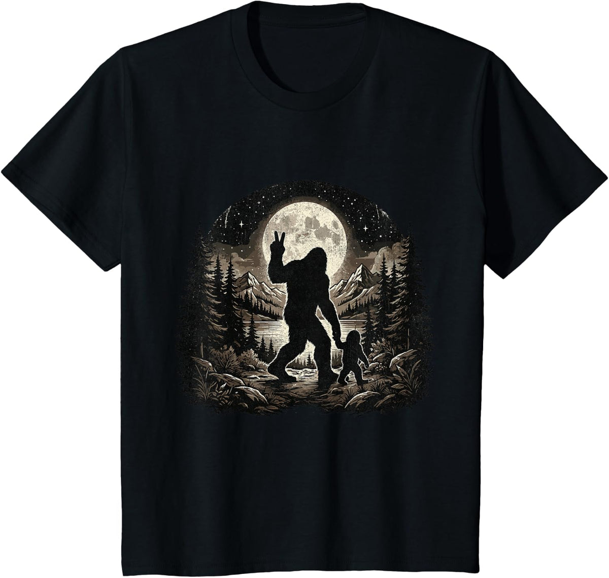 Vintage Bigfoot Dad Fathers Day Father and Son Matching T-Shirt - Black