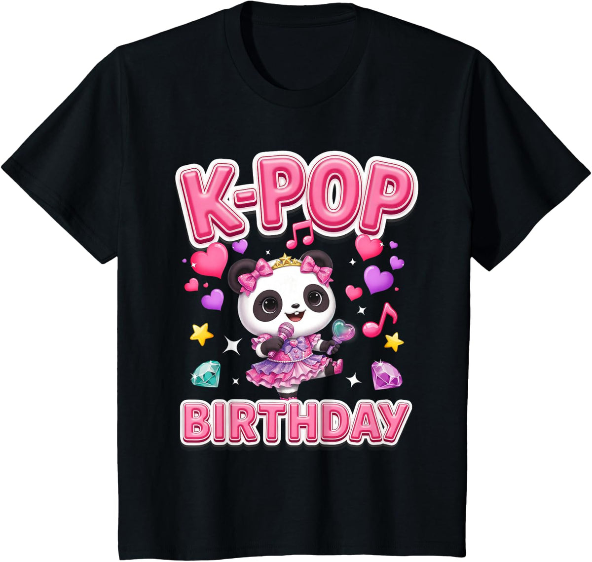 K-Pop Birthday Girl Cute Panda Idol Singer Korean Music T-Shirt - Black