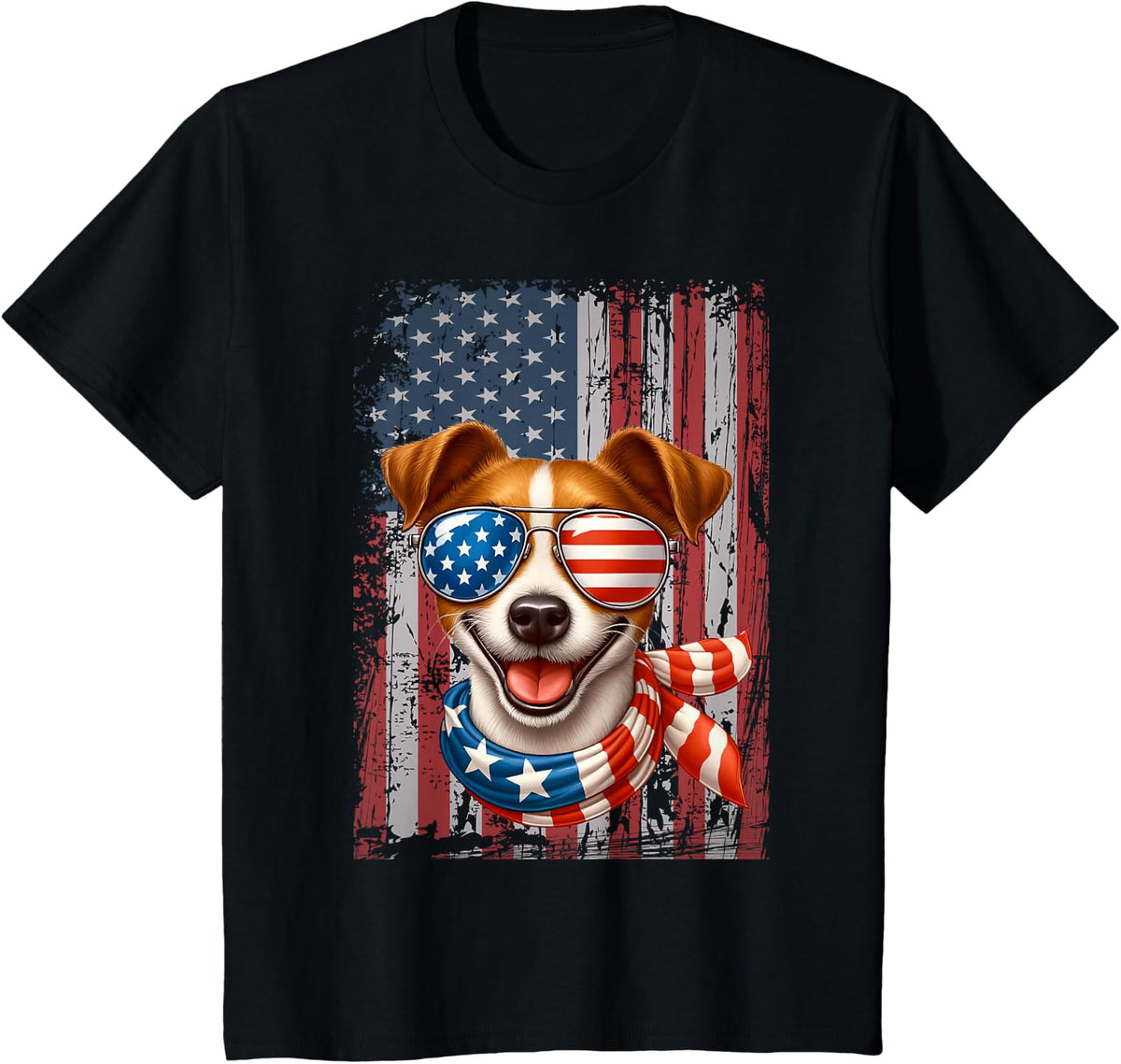 Jack Russell Terrier Dog Lover US Flag 4th Of July Patriotic T-Shirt - Black