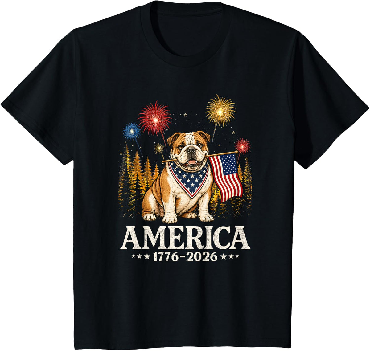 America Bulldog Dog 1776 2026 USA 250th Anniversary T-Shirt - Black