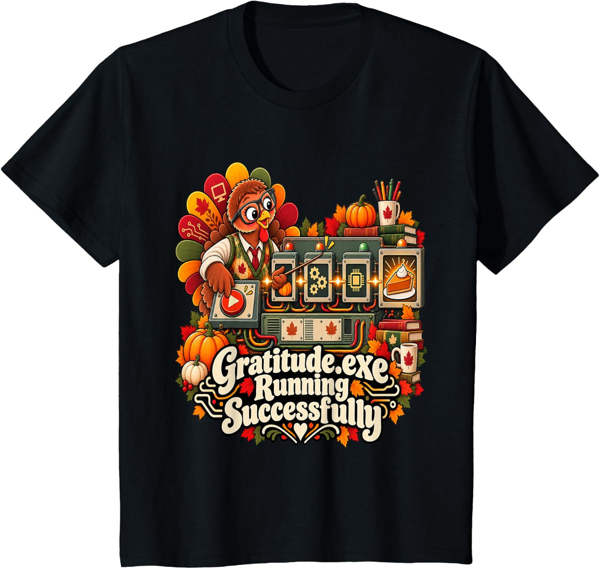 Funny Computer Science Teacher Thanksgiving Coding Turkey T-Shirt - Black