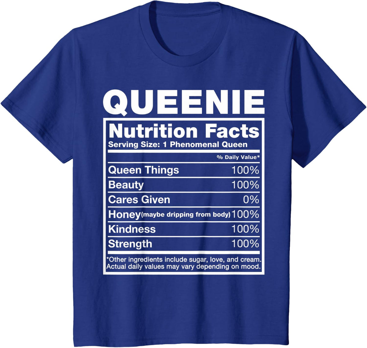 Queenie Nutrition Facts T-Shirt Queenie Name Birthday Shirt T-Shirt - Royal Blue