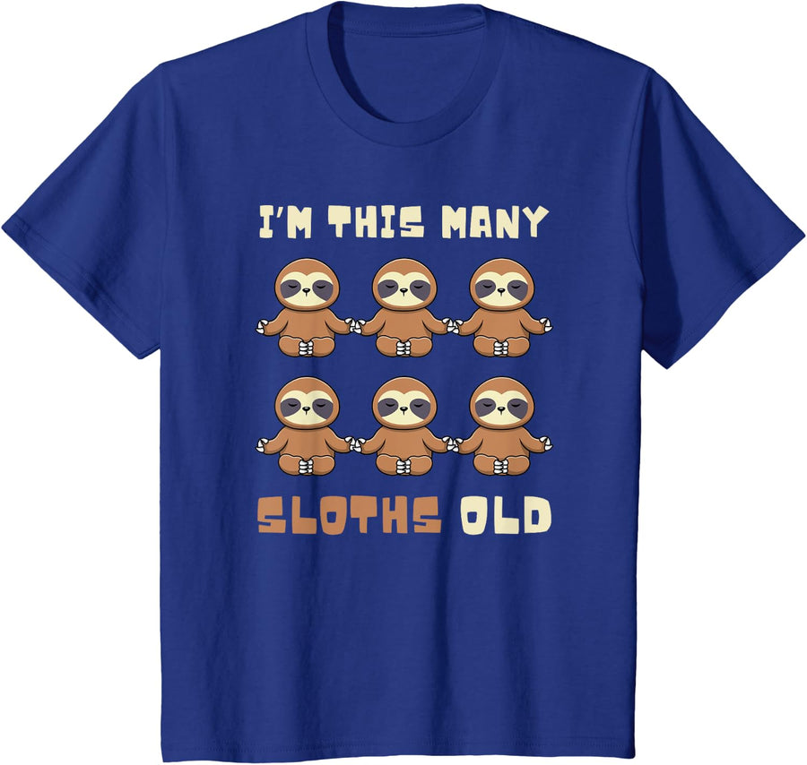 Kids I'm This Many Sloths Old Sloth 6th Birthday 6 Years Old Bday T-Shirt - Royal Blue