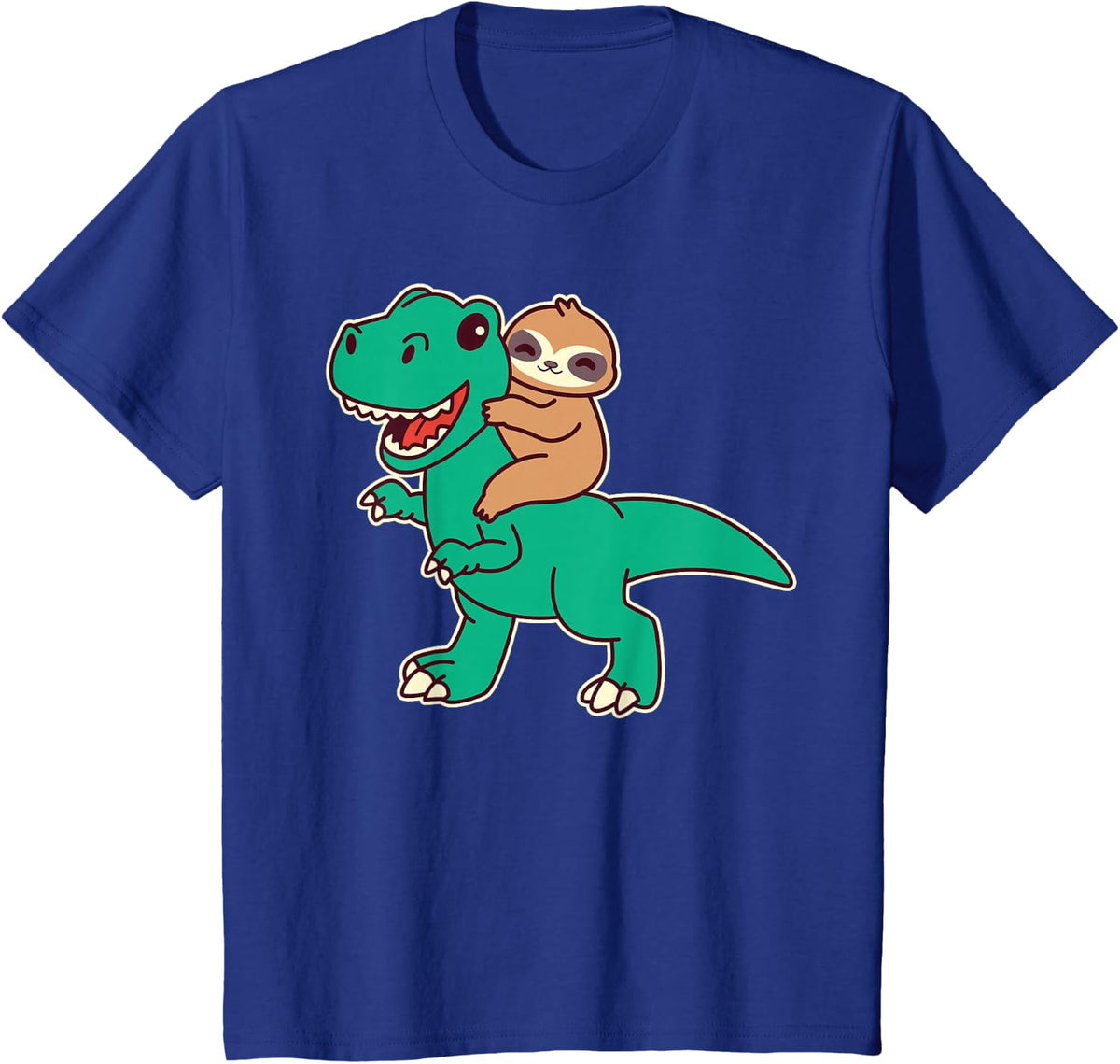 Cute Sloth on Dinosaur T-Rex T-Shirt - Royal Blue