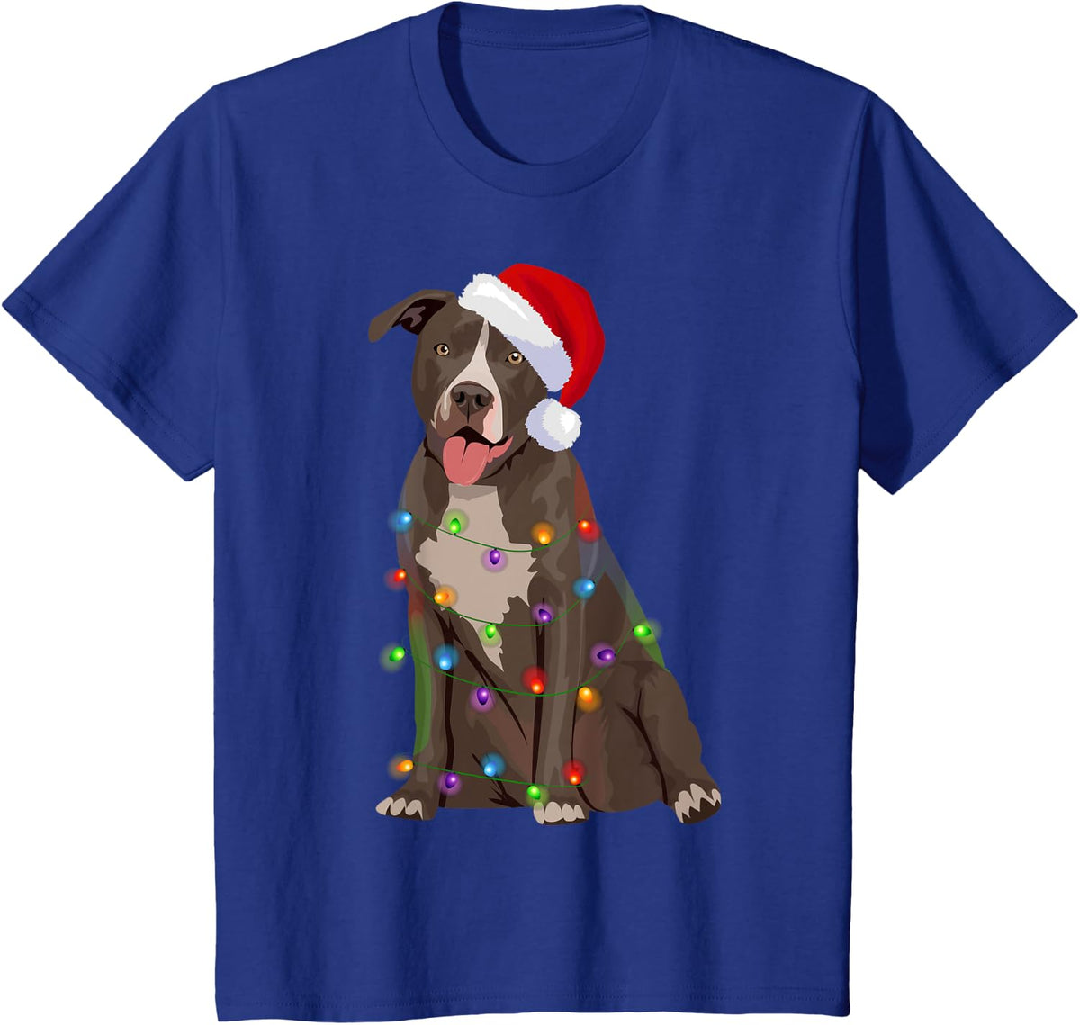 Pittie Pitbull Christmas Lights Xmas Dog Lover T-Shirt for Men Women Kids - Royal Blue