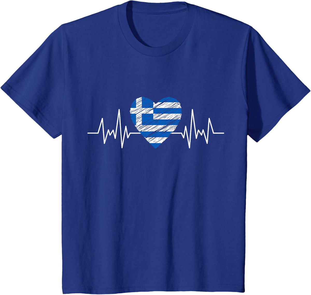 Greece Flag With Heartbeat Pride Grunge Greek Flag T-Shirt - Royal Blue