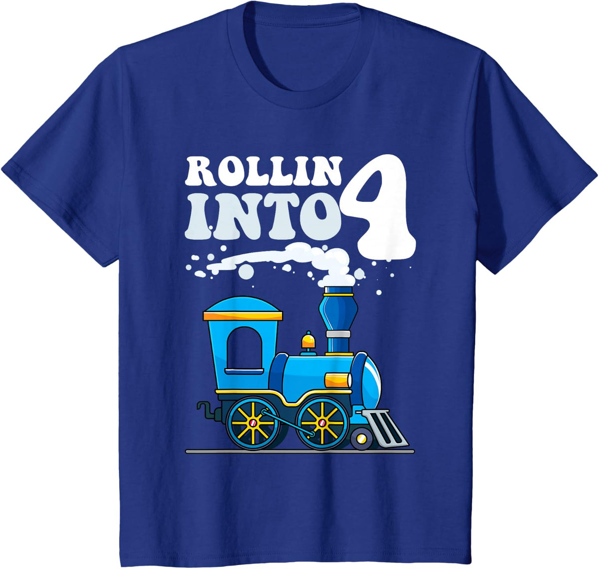 Rollin' Into 4 Train 4th Birthday Party Four Years Old Boys T-Shirt - Royal Blue