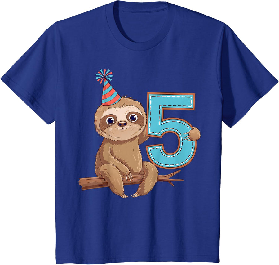 5th Birthday Sloth Kids Tee Fun Five Year Old Birthday T-Shirt For Boys Girls - Royal Blue