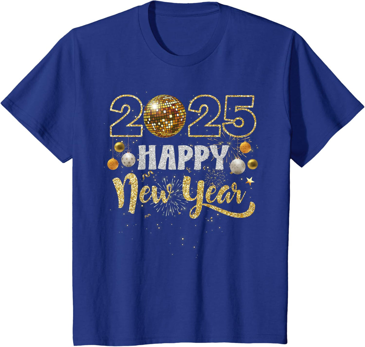 Happy New Year Party 2025 Disco Ball Matching Men Women Kid T-Shirt - Royal Blue