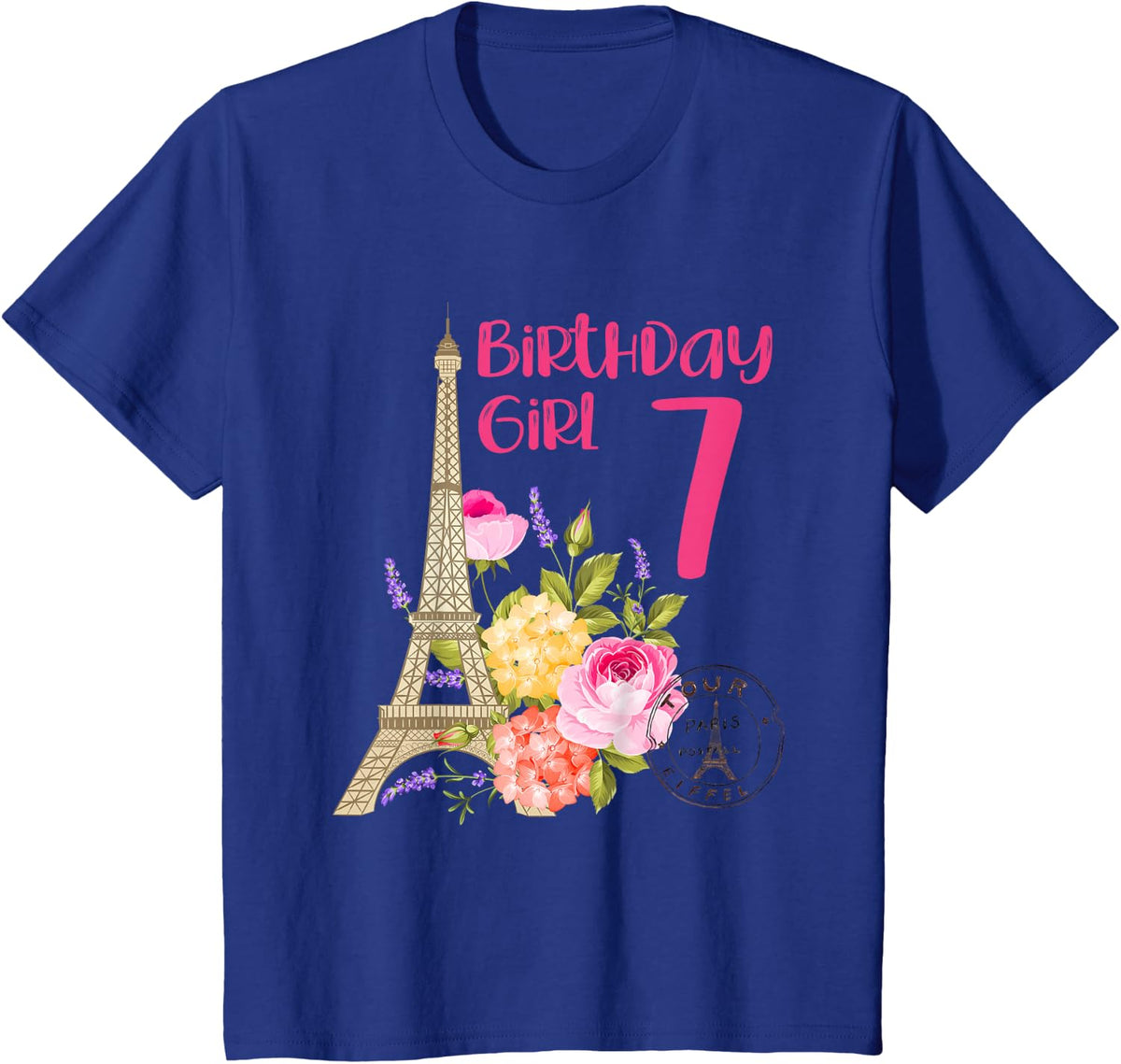 Birthday girl Paris Themed party France Eiffel Tower 7 years T-Shirt - Royal Blue