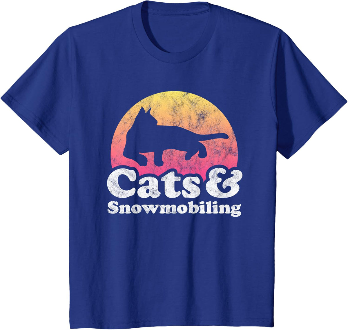 Cats and Snowmobiling Men's or Women's Cat and Snowmobile T-Shirt - Royal Blue