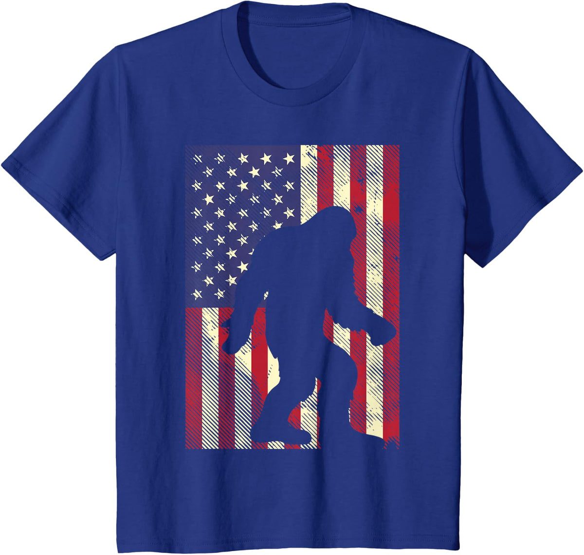 Bigfoot American US Flag Memorial Day Sasquatch Patriotic T-Shirt - Royal Blue