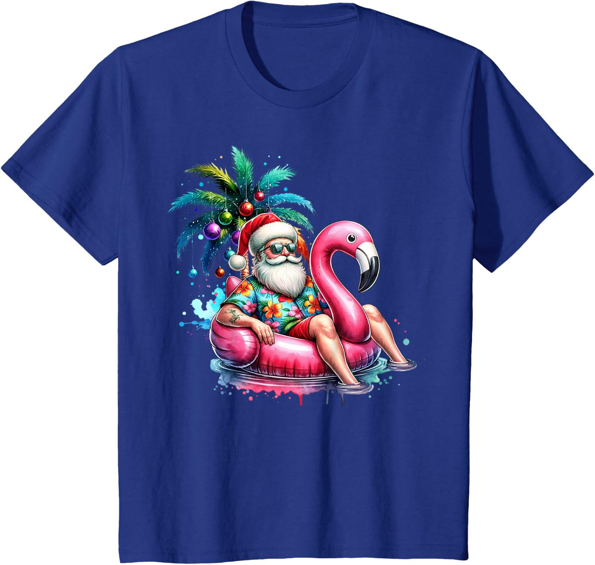 Hawaiian Shirt Santa Flamingo Palm Tree Christmas in July T-Shirt - Royal Blue