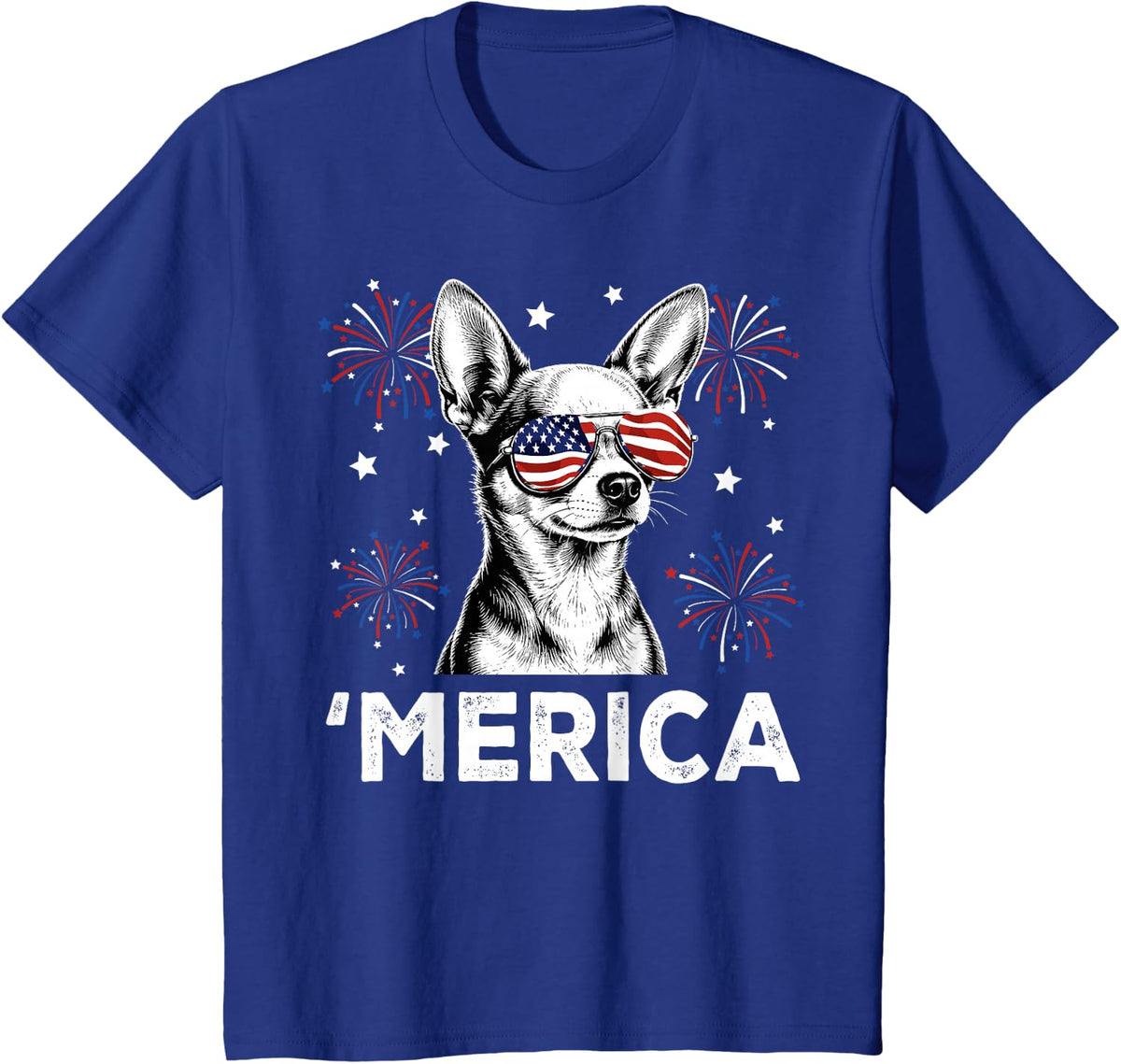 Chihuahua Dog 'Merica Patriotic 4th of July American Flag T-Shirt - Royal Blue
