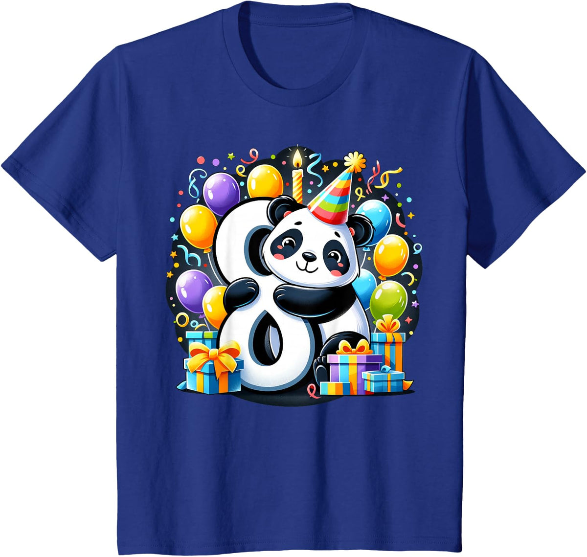 Panda 8th birthday boy girl 8 years old eighth eight Panda T-Shirt - Royal Blue