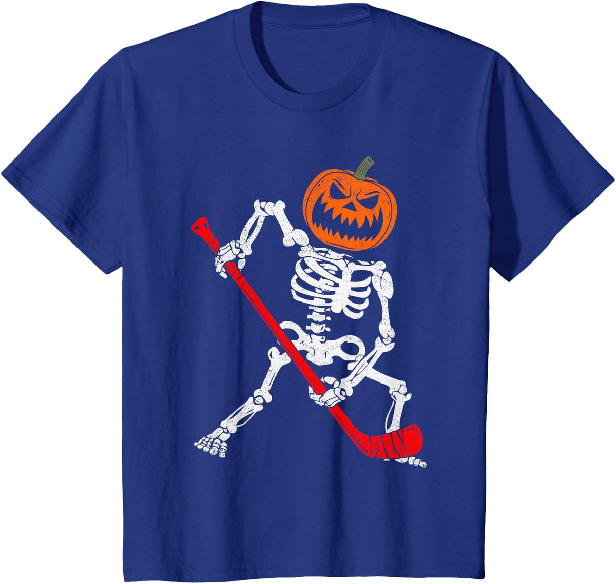 Funny Skeleton Ice Hockey Pumpkin Halloween Costume Men Boys T-Shirt - Royal Blue