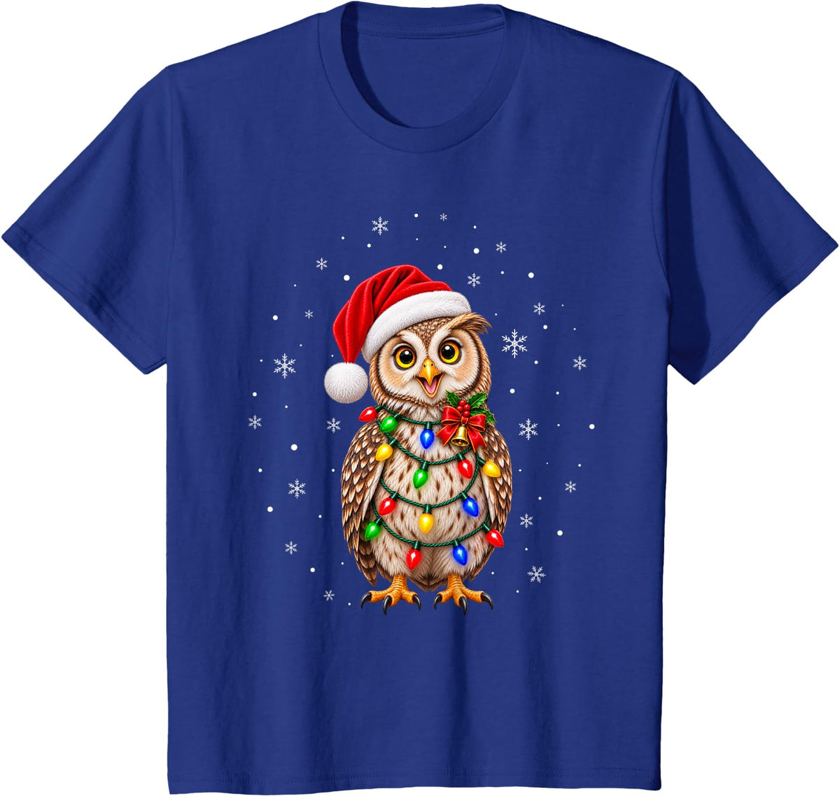 Owl Christmas Tree Lights Pajama Santa Xmas T-Shirt - Royal Blue