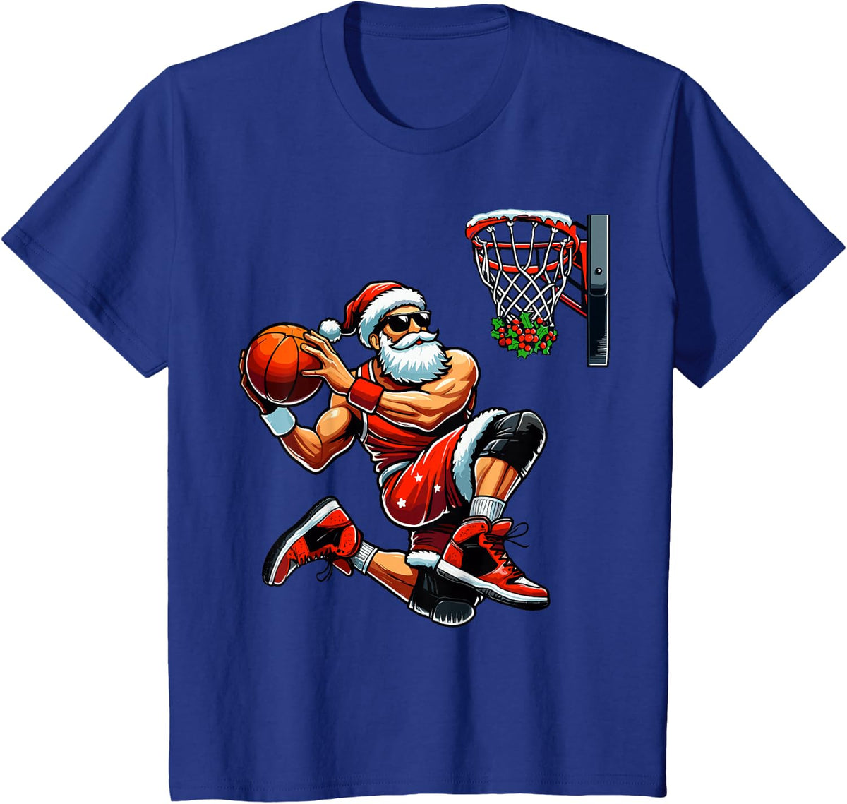 Santa Basketball Player Dunking Xmas Christmas Basketball T-Shirt - Royal Blue
