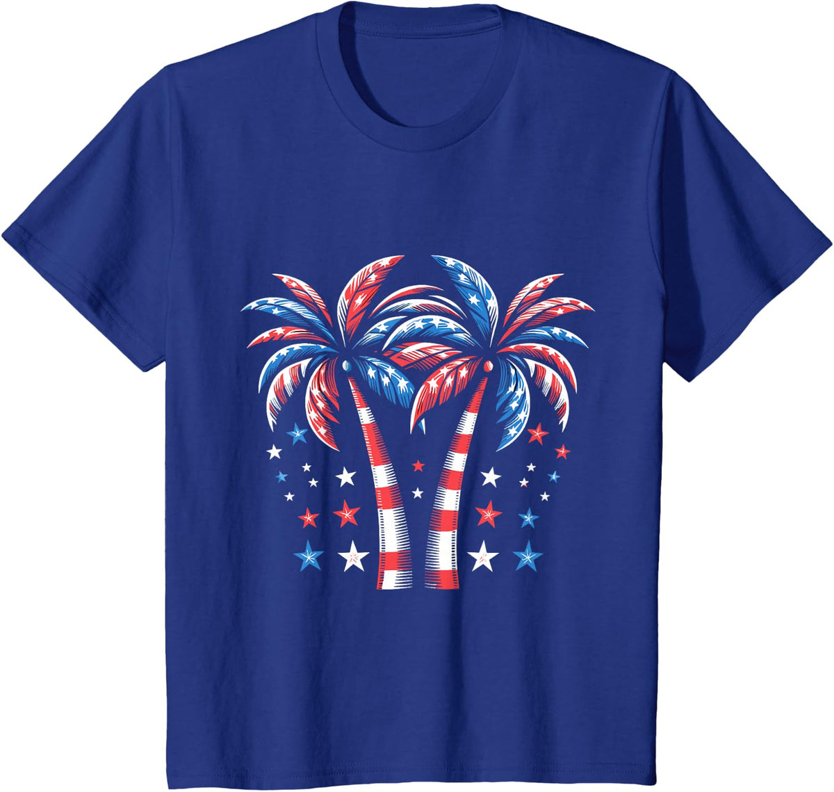 Patriotic American Palm Trees USA Flag Summer 4th of July T-Shirt - Royal Blue