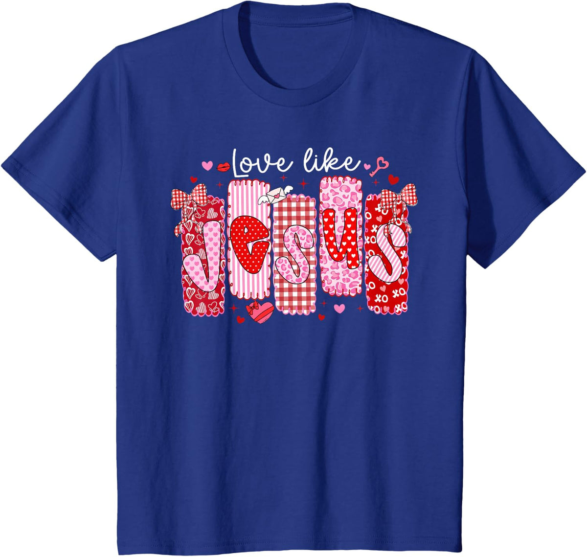 Valentine Preppy Love Like Jesus Bow Christian Girl Women T-Shirt - Royal Blue