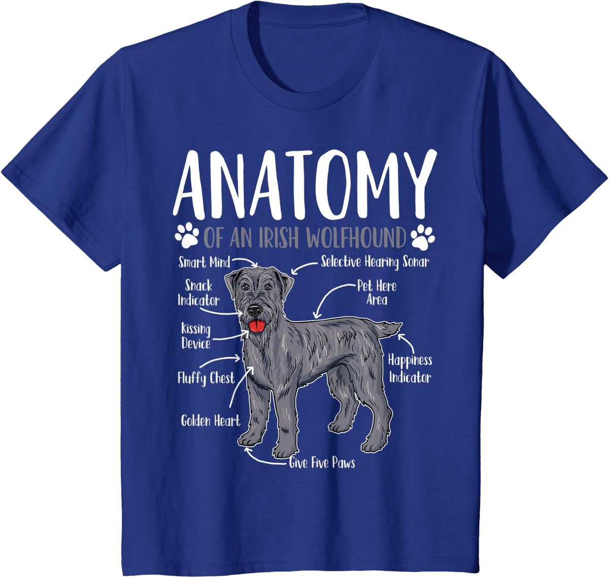 Irish Wolfhound Dog Anatomy T-Shirt - Royal Blue