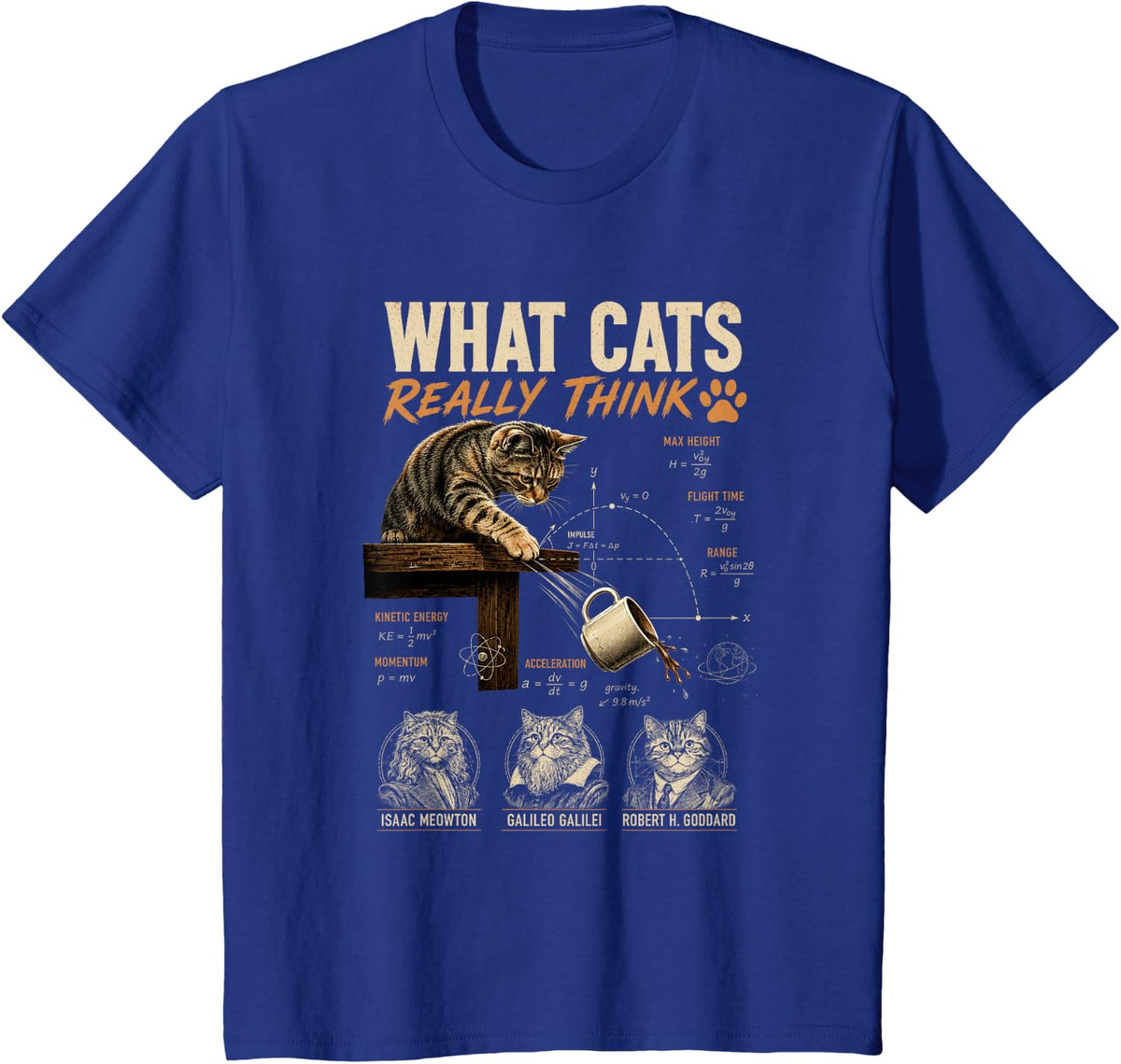 What Cats Really Think Funny Physics Science Cat Nerd Humor T-Shirt - Royal Blue