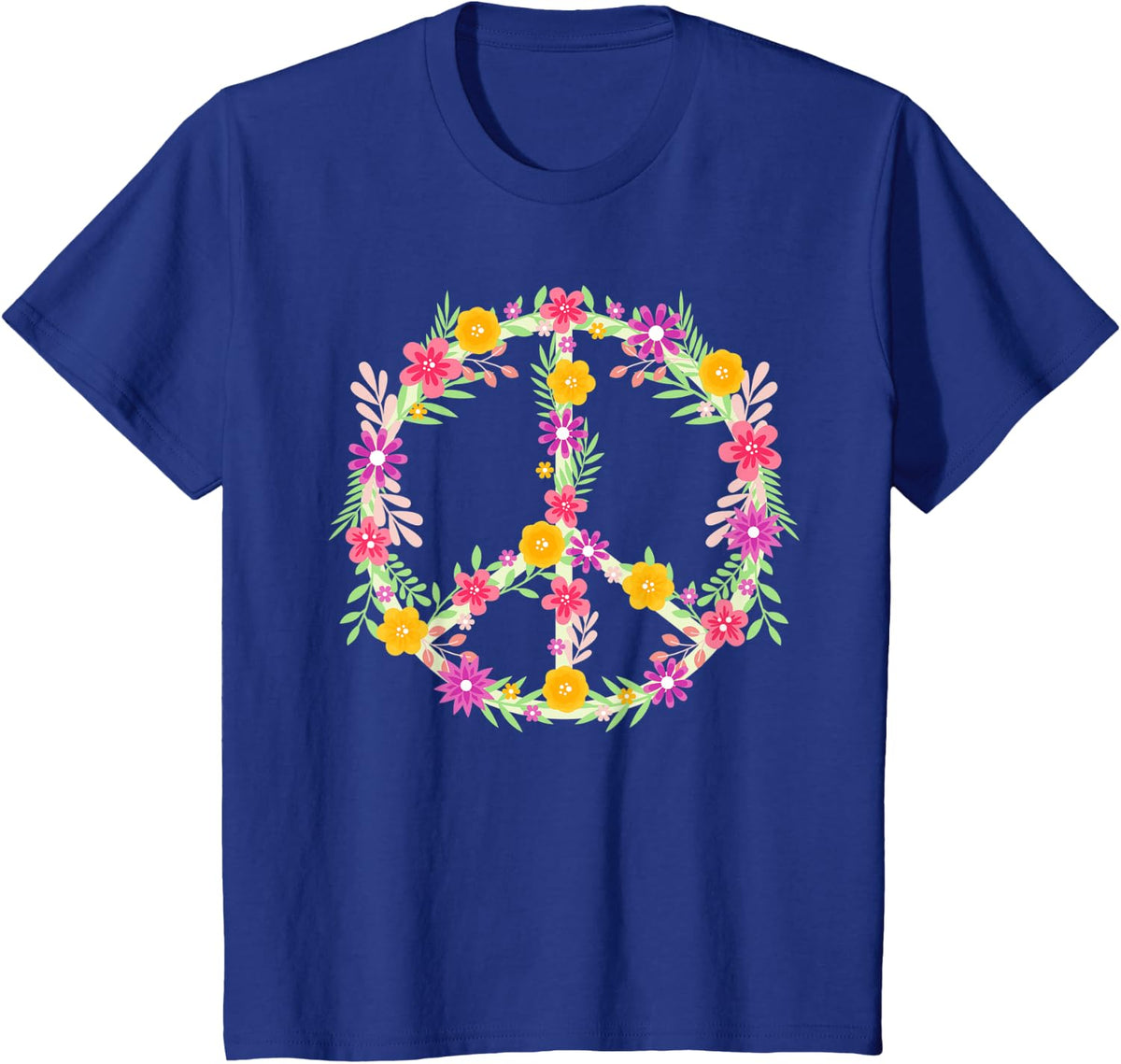 Peace Love Hippie Costume Flower Power Design Retro 60s 70s T-Shirt - Royal Blue