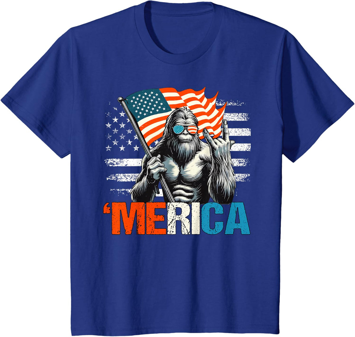 Bigfoot Merica Rock American Flag Patriotic Sasquatch 4th of T-Shirt - Royal Blue