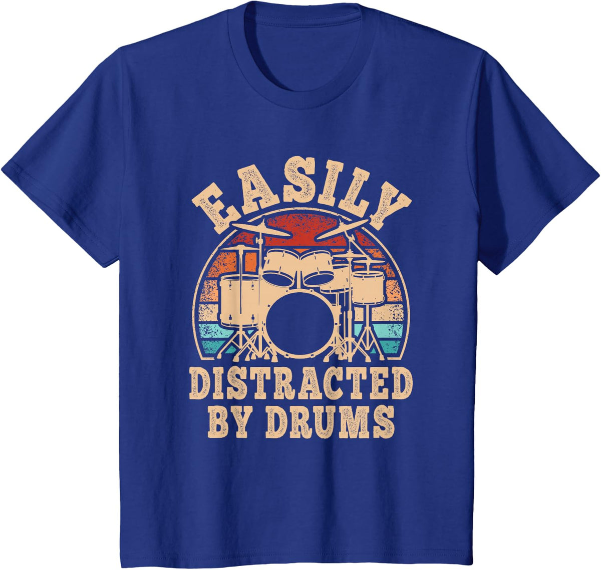 Easily Distracted by Drums Retro Drummer Vintage Men Women T-Shirt - Royal Blue