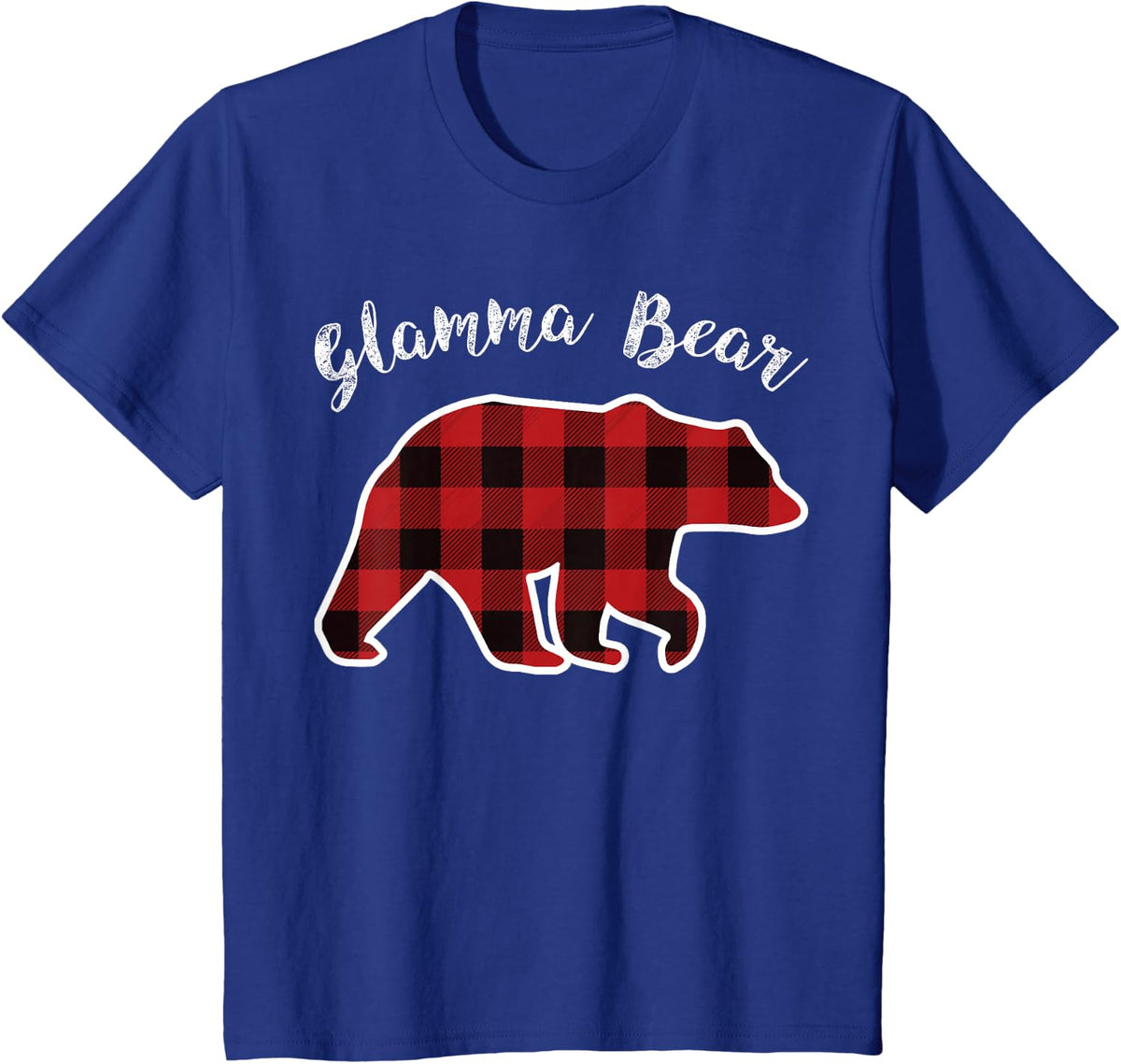 GLAMMA BEAR | Women Red Plaid Christmas Pajama Grandma Gift T-Shirt - Royal Blue