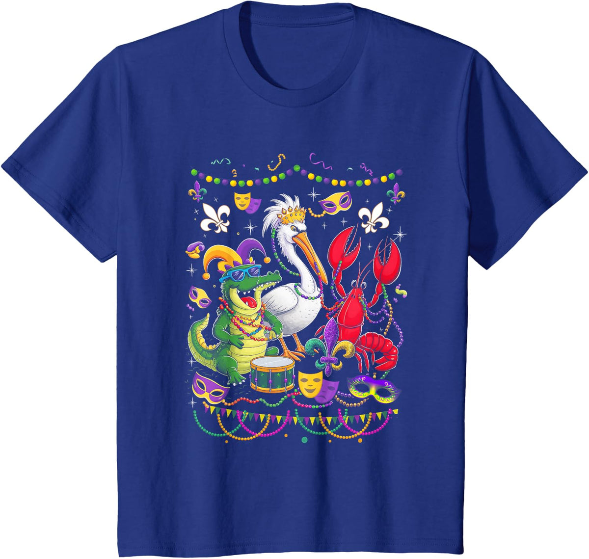 ABC Alligator Brown Pelican Crawfish Louisiana Mardi Gras T-Shirt - Royal Blue