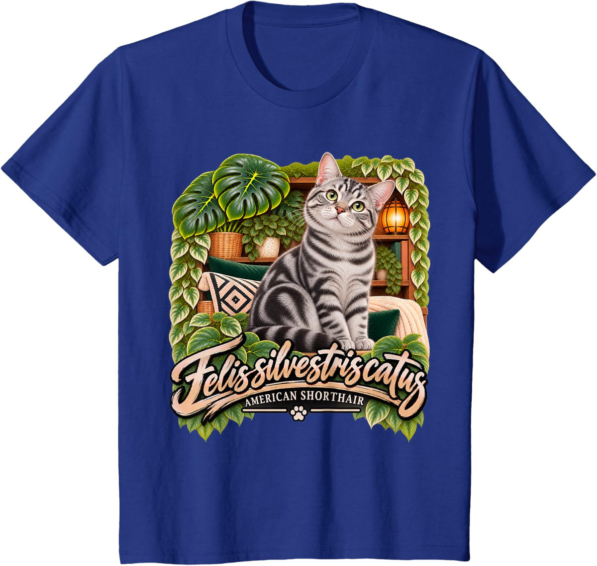American Shorthair Cat Felis Silvestris Catus Tabby T-Shirt - Royal Blue