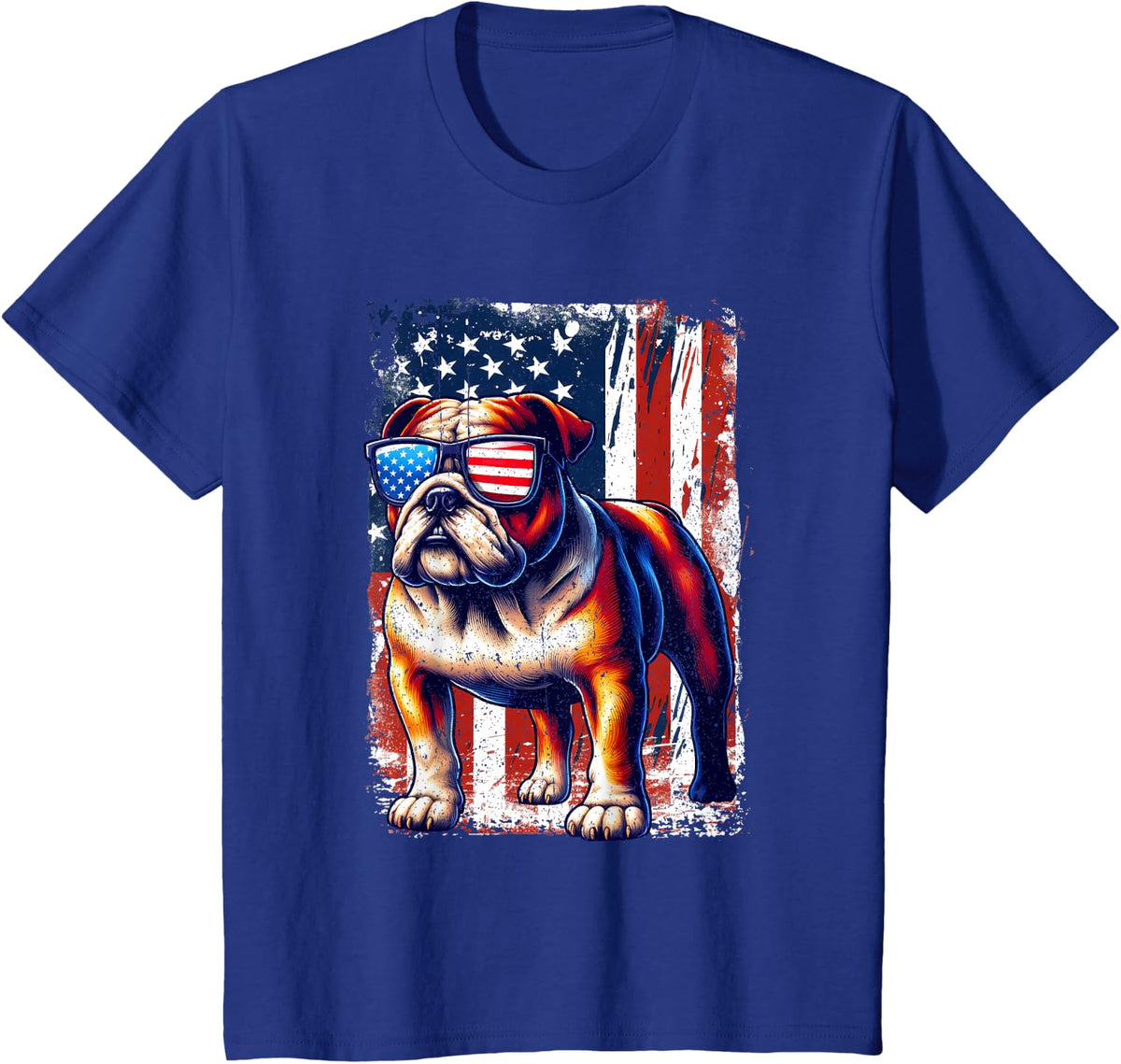 Vintage Bulldog Lover American Flag Pets Dogs USA US America T-Shirt - Royal Blue