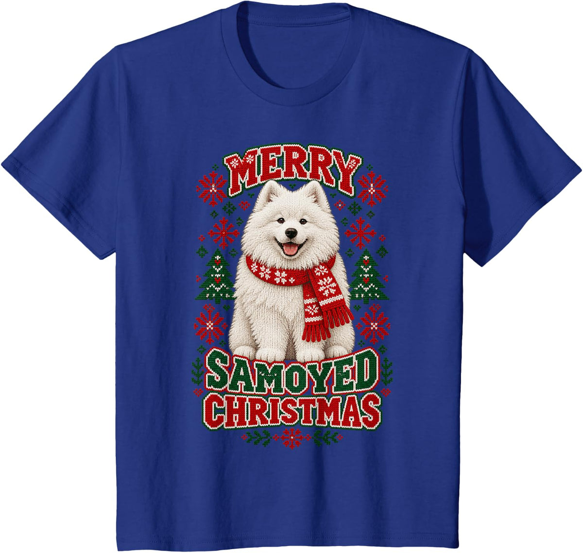 Merry Samoyed Christmas Dog Ugly Sweater T-Shirt - Royal Blue