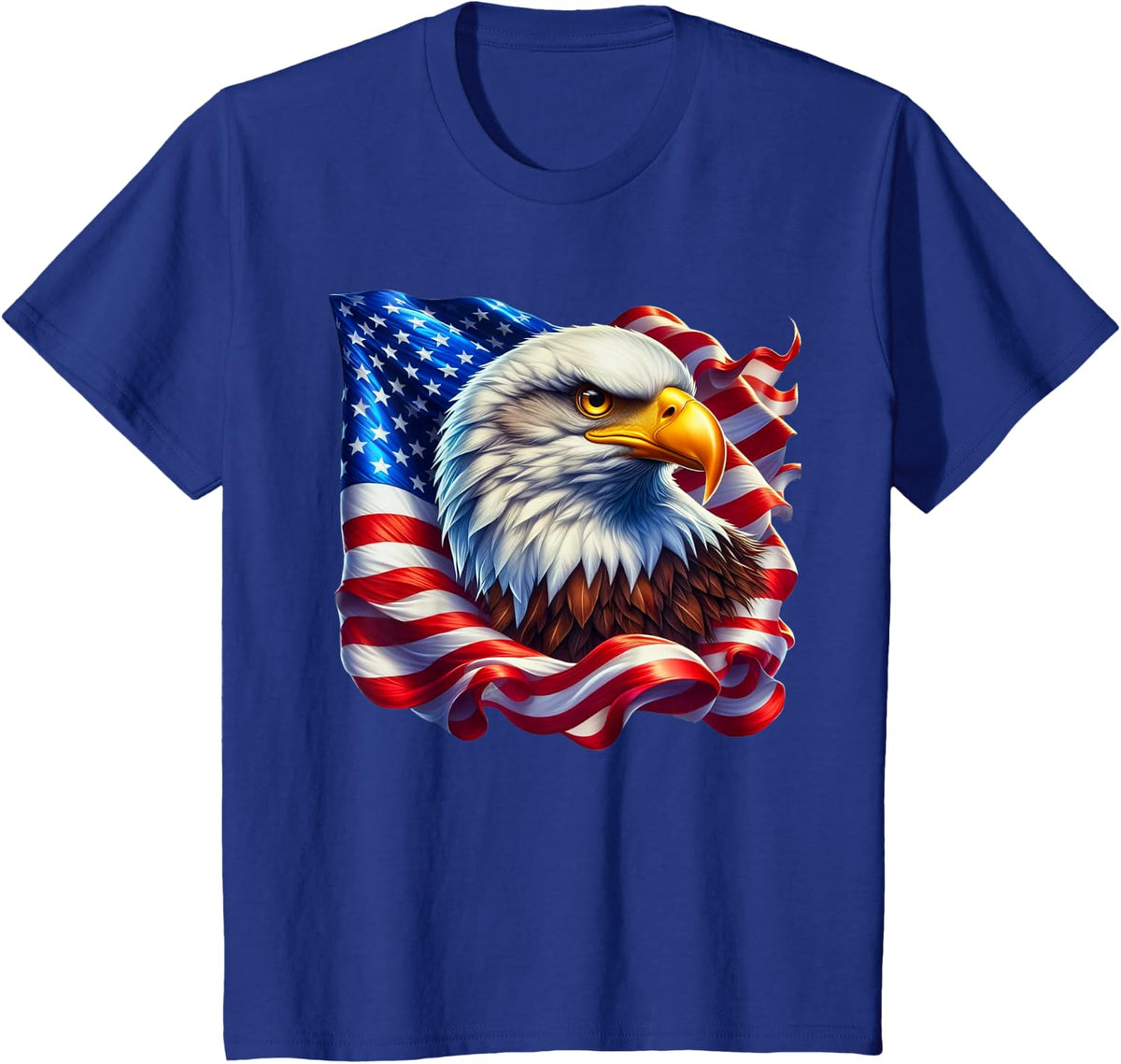 Freedom's Wings: Majestic Bald Eagle & American Flag Emblem T-Shirt - Royal Blue