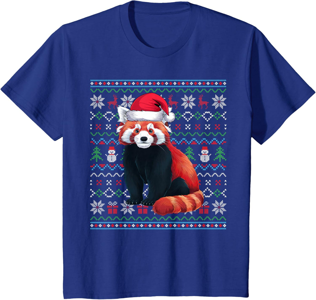 Ugly Red Panda Lovers Xmas Sweater Santa Christmas T-Shirt - Royal Blue