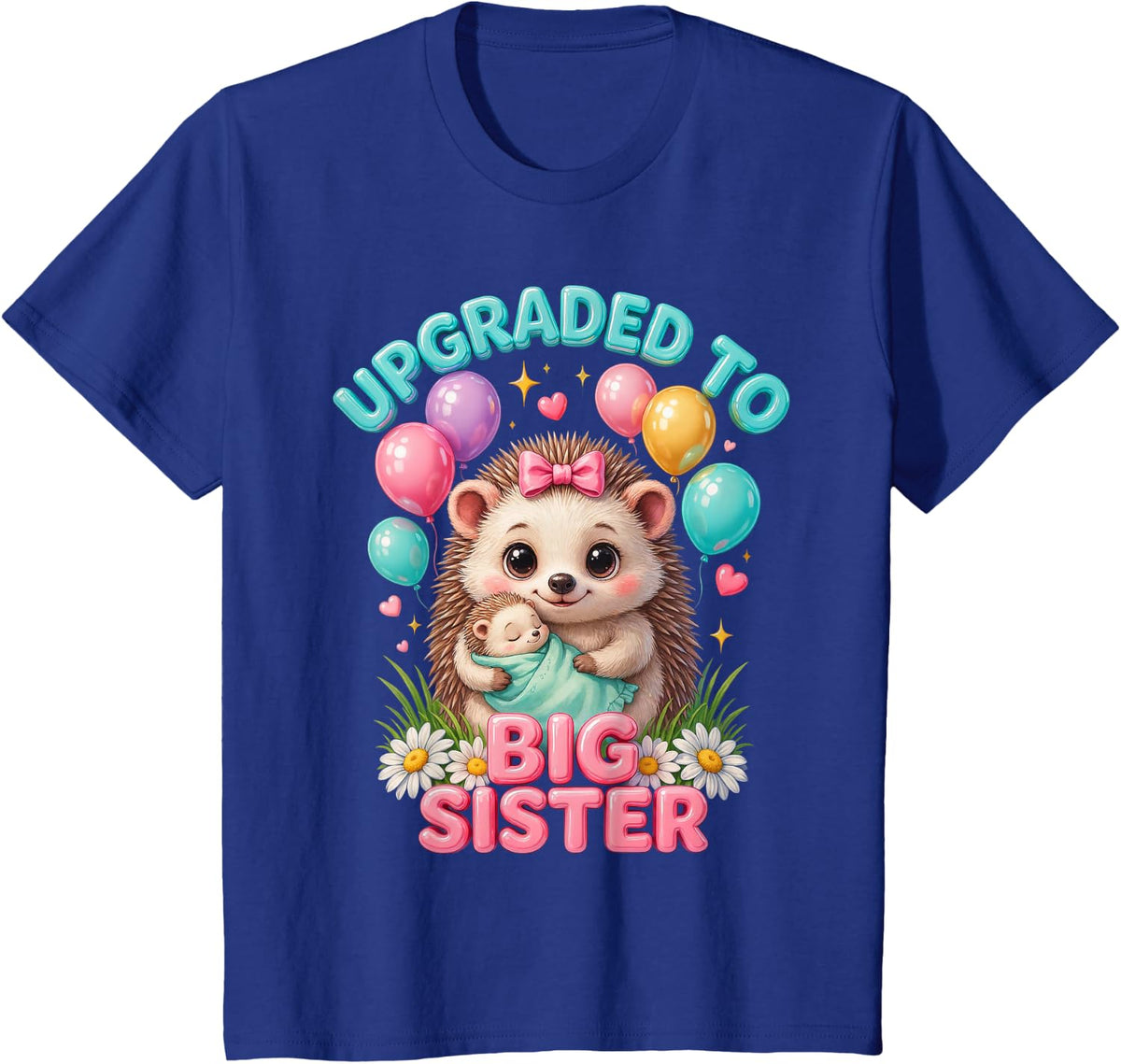 Upgraded to Big Sister Hedgehog Big Sis Announcement Girl T-Shirt - Royal Blue