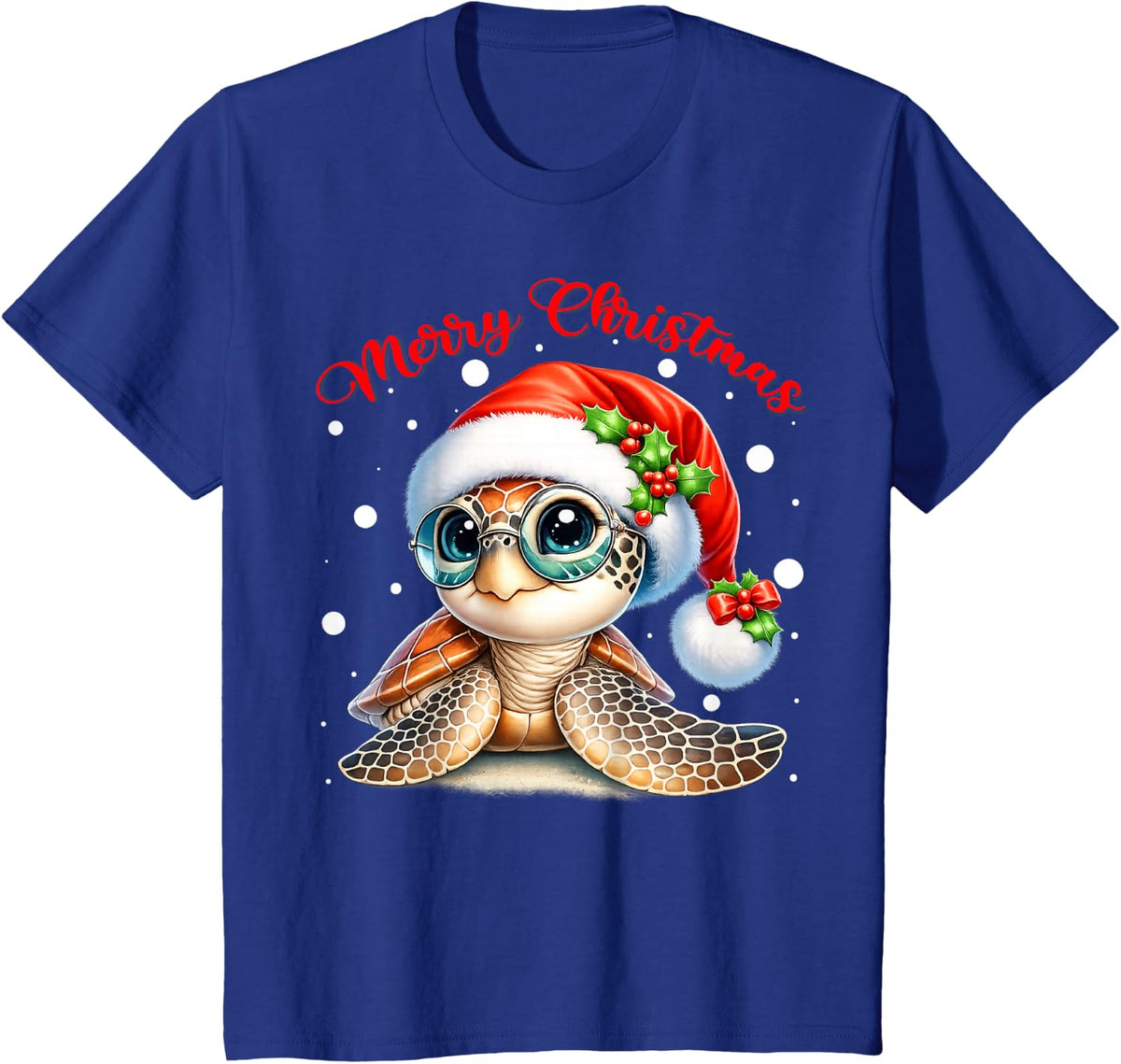 Merry Christmas Cute Sea Turtle Ugly Xmas Sweaters T-Shirt - Royal Blue