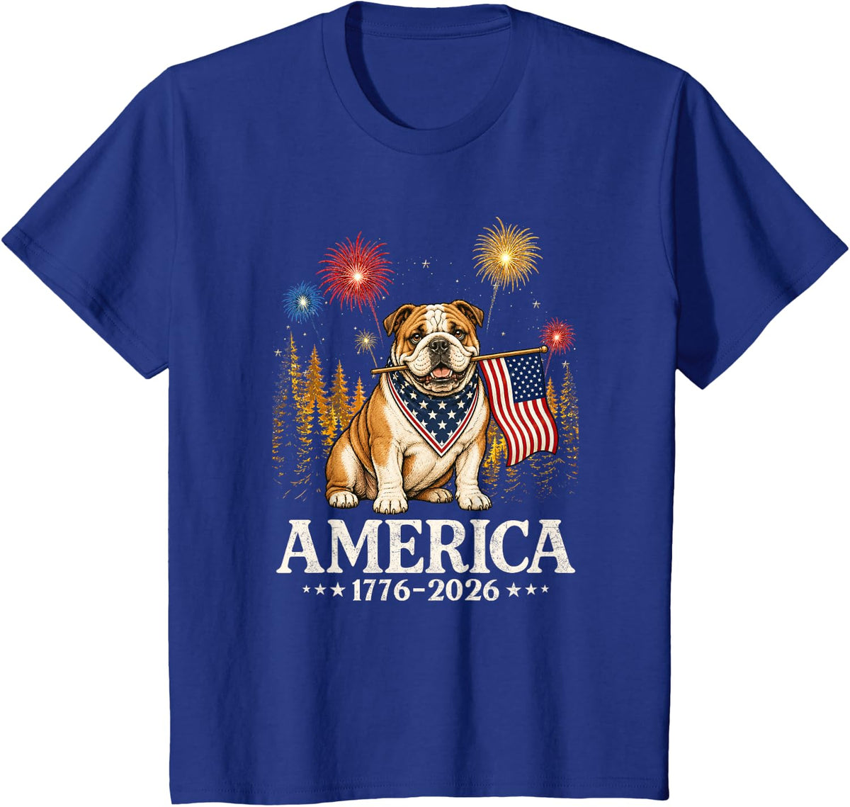 America Bulldog Dog 1776 2026 USA 250th Anniversary T-Shirt - Royal Blue