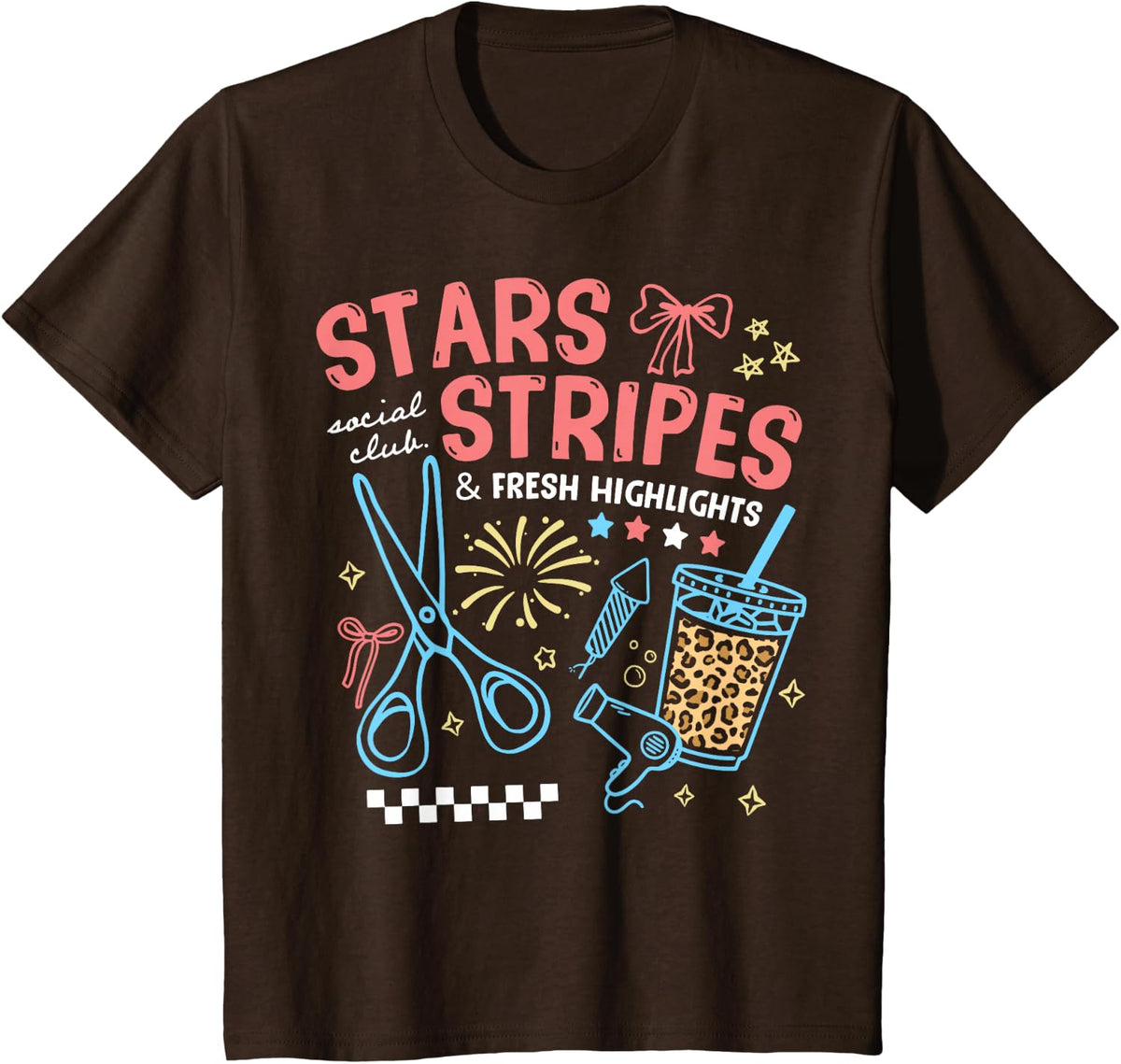 Hairstylist Stars Stripes 4th July Beauty Hair Stylist Salon T-Shirt - Brown
