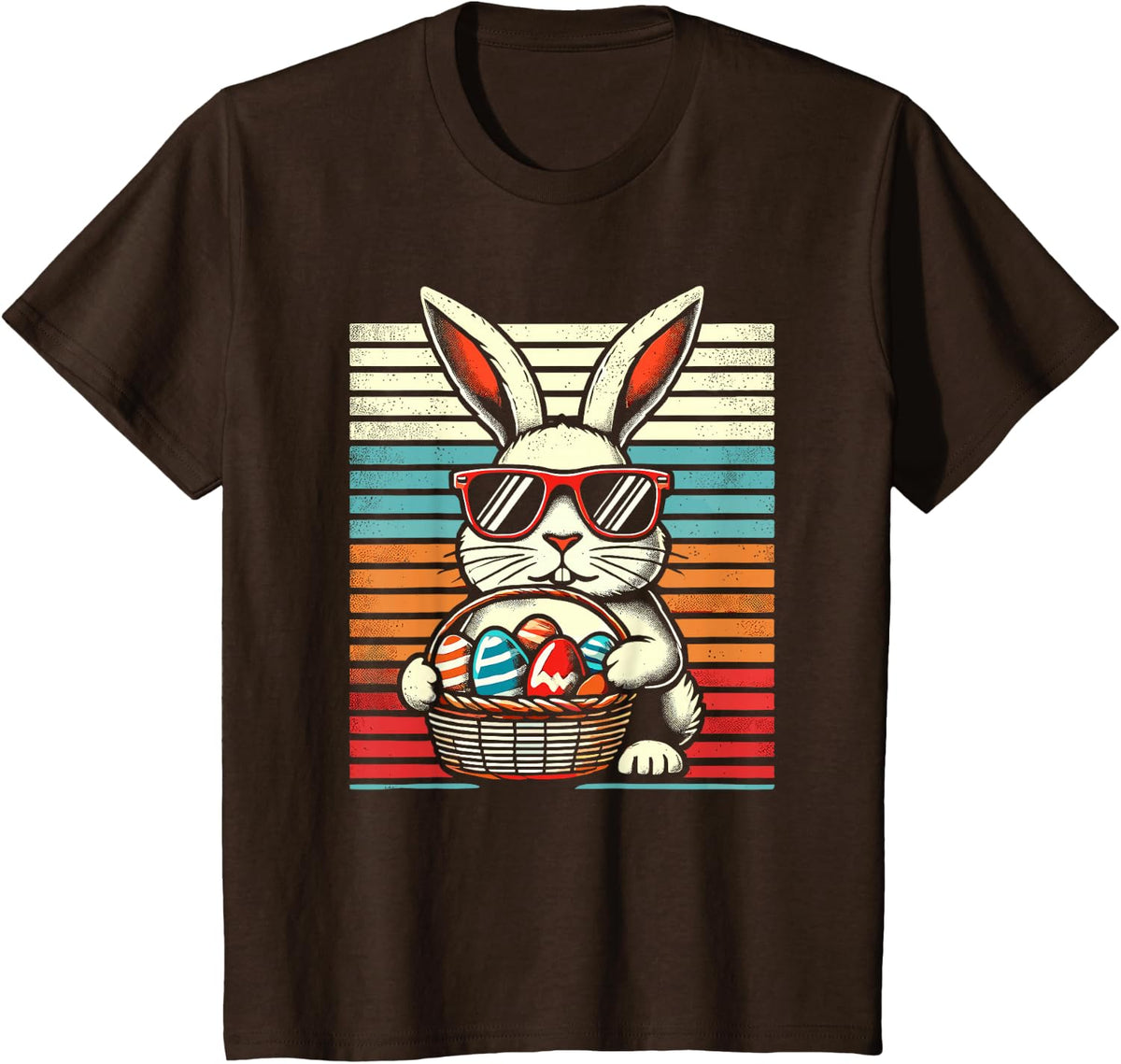 Retro Easter Bunny Men Women Kids Boys Girls Funny Easter T-Shirt - Brown