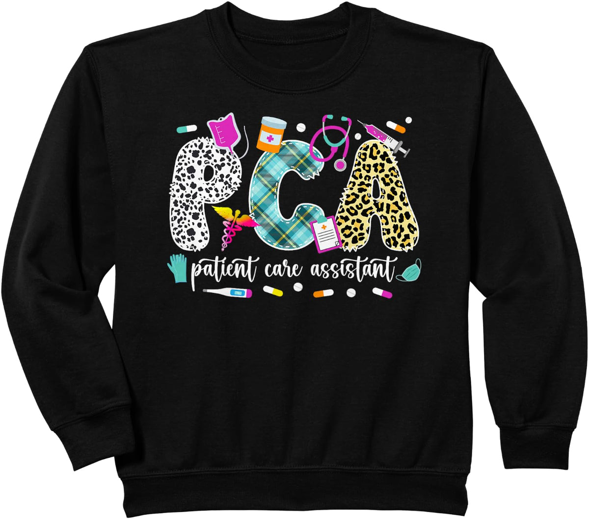 PCA Leopard Patient Care Assistant PCA Nurse Sweatshirt - Black