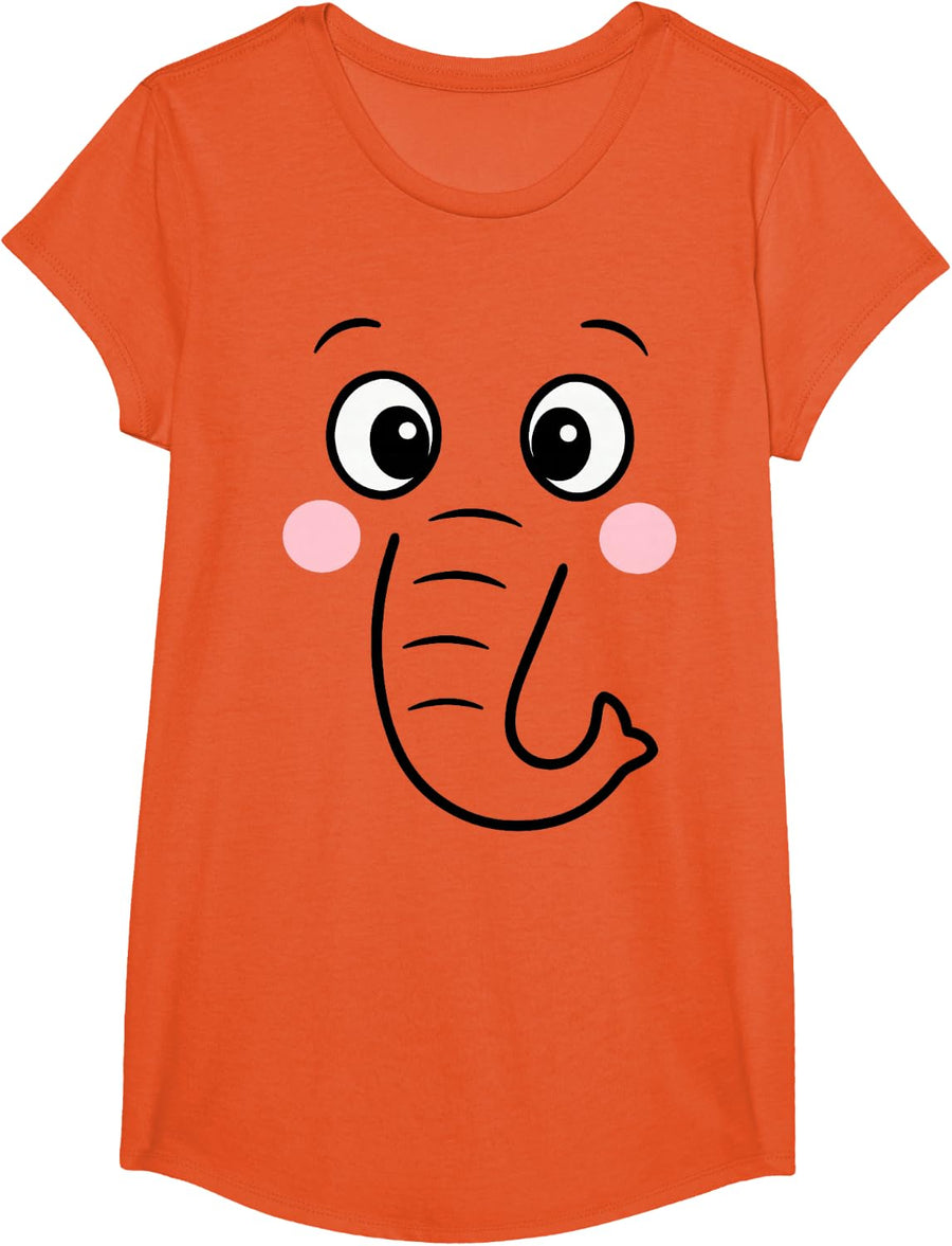 Adult Elephant Nose Costume Kids, Halloween Cartoon T-Shirt - Girls Orange