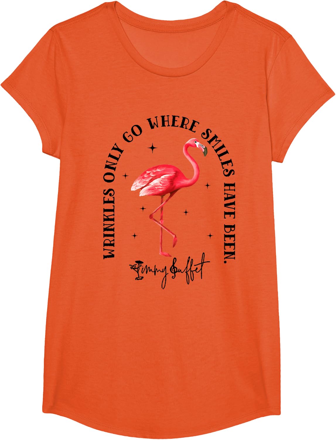 Wrinkles Only Go Where Smiles Have Been Flamingo T-Shirt - Girls Orange