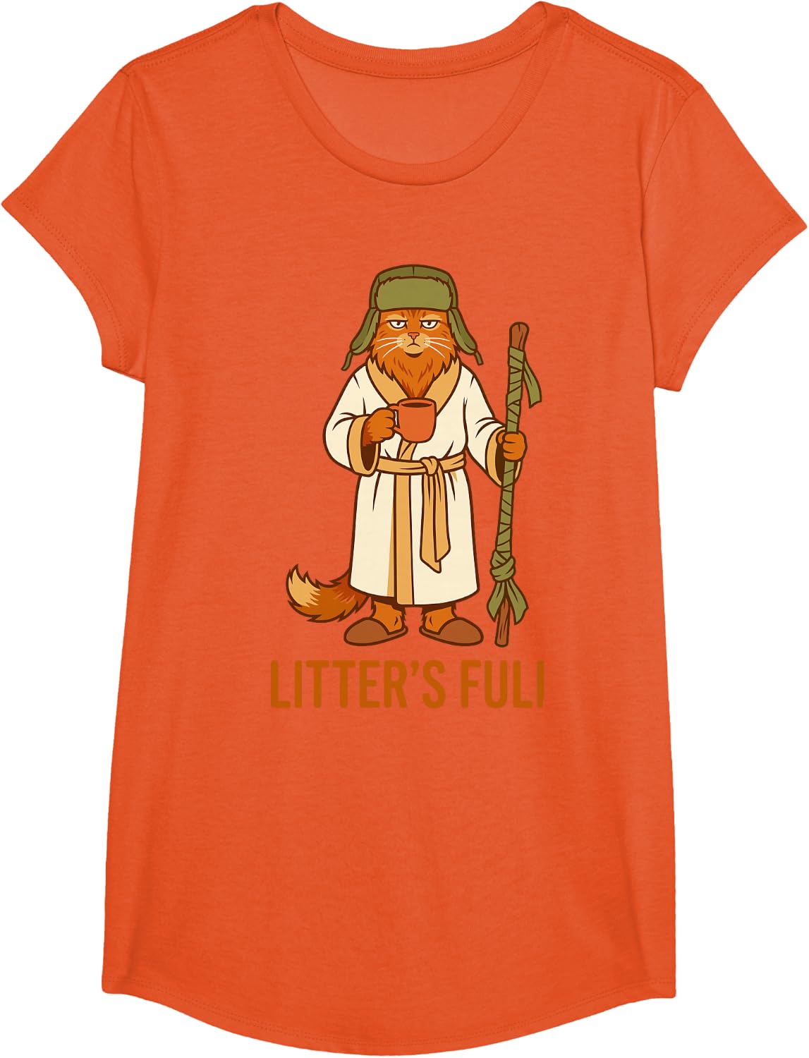 Litter's Full Funny Cat Humor Sarcastic Feline Meme Coffee T-Shirt - Girls Orange